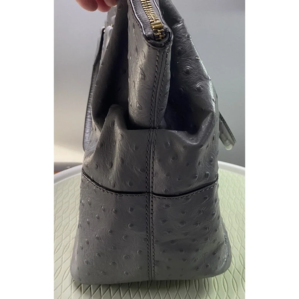 Kate Spade Blaine Windsor Large Gray Ostrich Embossed Leather Satchel Bag‎